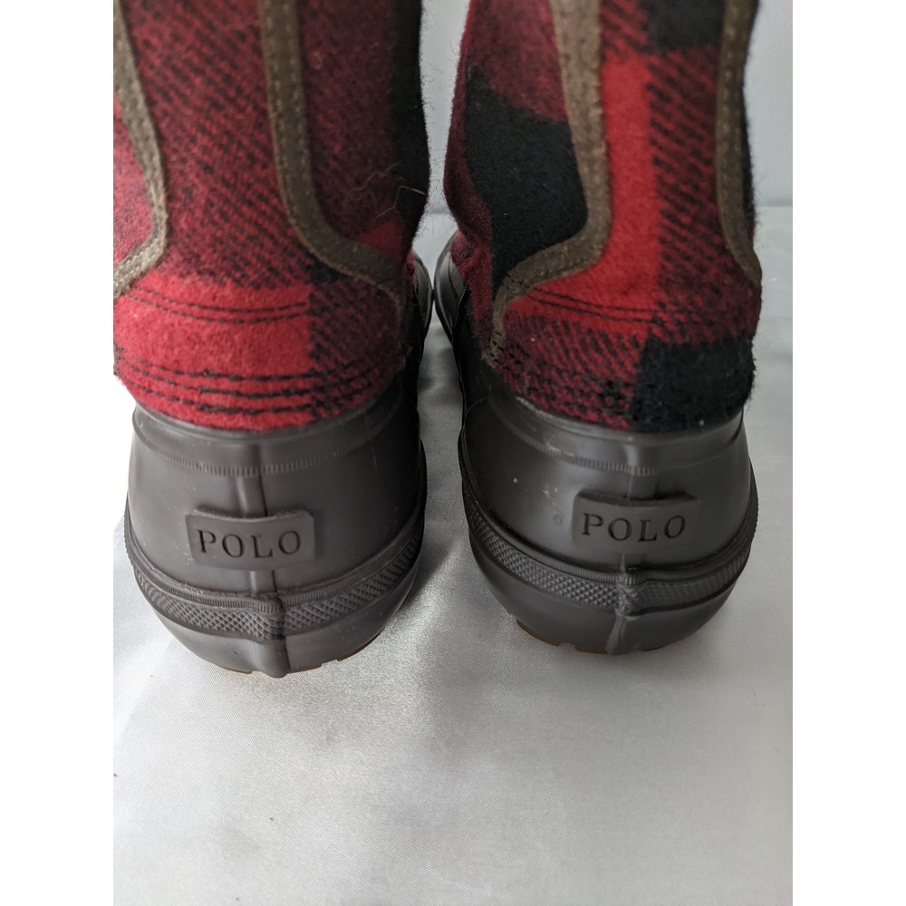 Polo Ralph Lauren Claus Laceup Duck Boots Red Black Buffalo Plaid Mens 10 - Picture 6 of 10